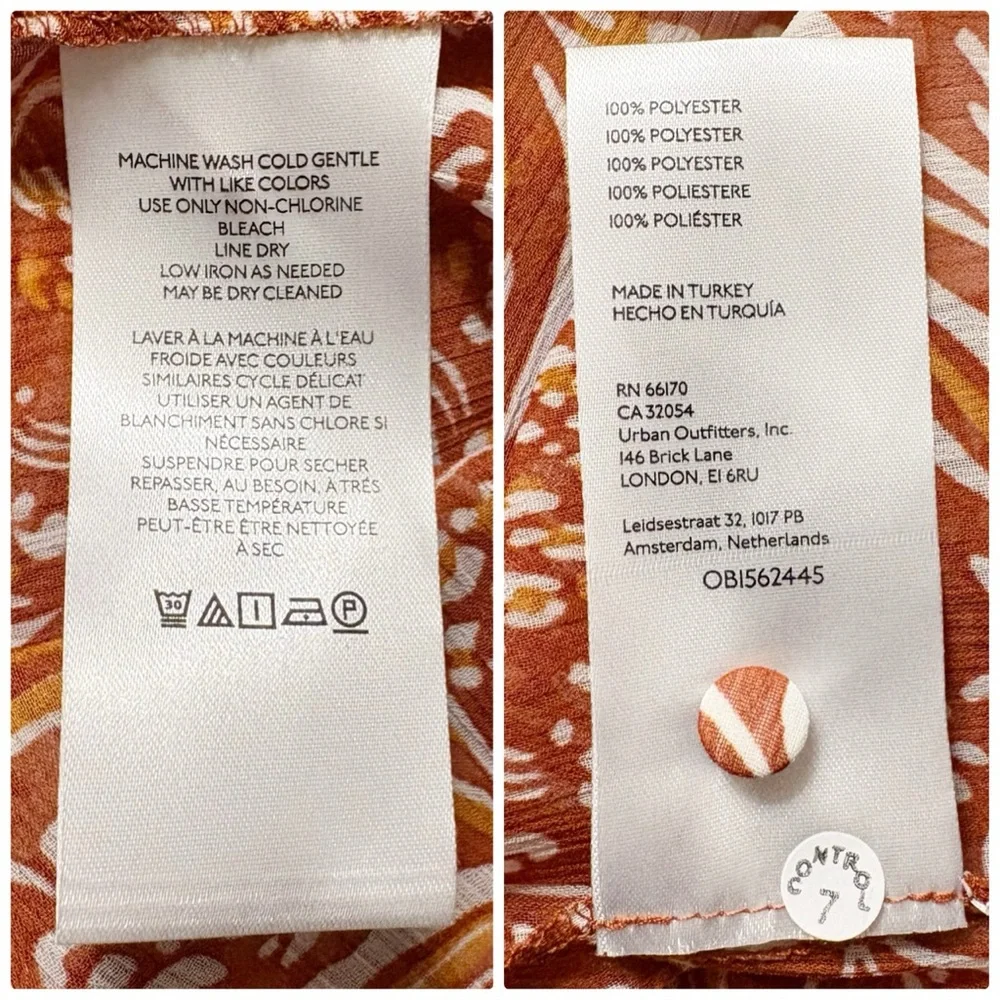 Anthropologie Sheer Printed Peasant Blouse in Orange &‎ White Abstract Print
